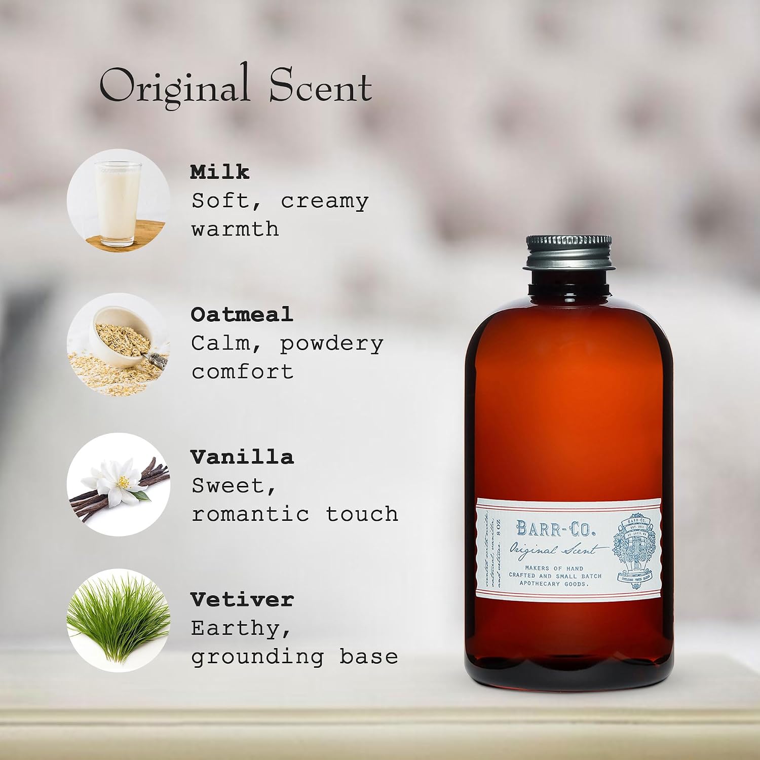 Barr Co. Original Scent Reed Diffuser Refill, A Dreamy Milk, Oat, Vetiver & Vanilla Aroma Scented Diffusers for Home, All-Natural Fragrance for Women & Men, 8 fl oz