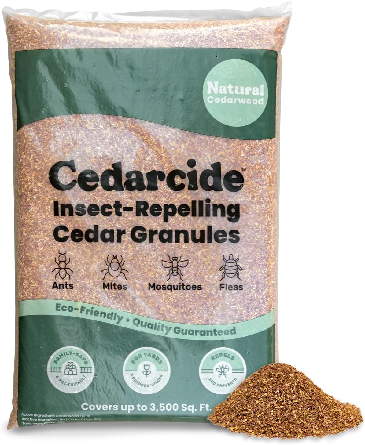 Cedarcide Insect Repelling Cedar Granules | Repels Fleas, Mosquitoes, Ants, Mites | Protect Your Lawn with a Cedar Barrier | Family & Pet Friendly | 8 Bags (64 Lbs)