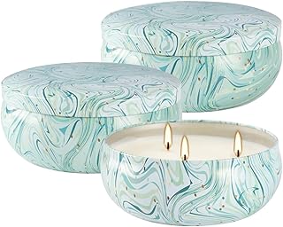Citronella Candles Outdoor, 3 Pack 12oz Large Citronella Candle 3-Wick Natural Soy Wax Summer Candle Set 240 Hours Long Lasting Burning Huge Scented Outdoor Indoor Candles for Garden Yard (Blue)