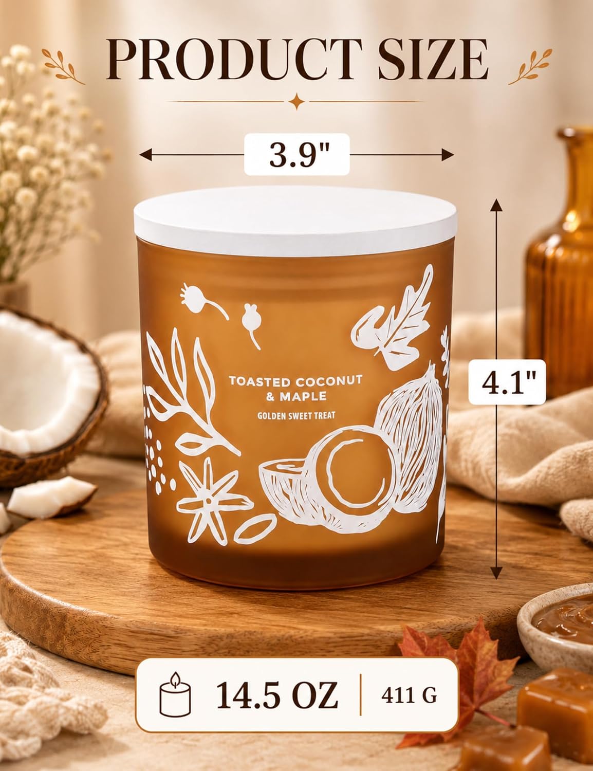 Toasted Coconut Maple Scented Candle | Large 3 Wick Scented Soy Candle for Home | 14.5oz Warm Sweet Nutty Candle | Maple Hazelnut Candles | Long Lasting Clean Burn | Gift for Women & Men