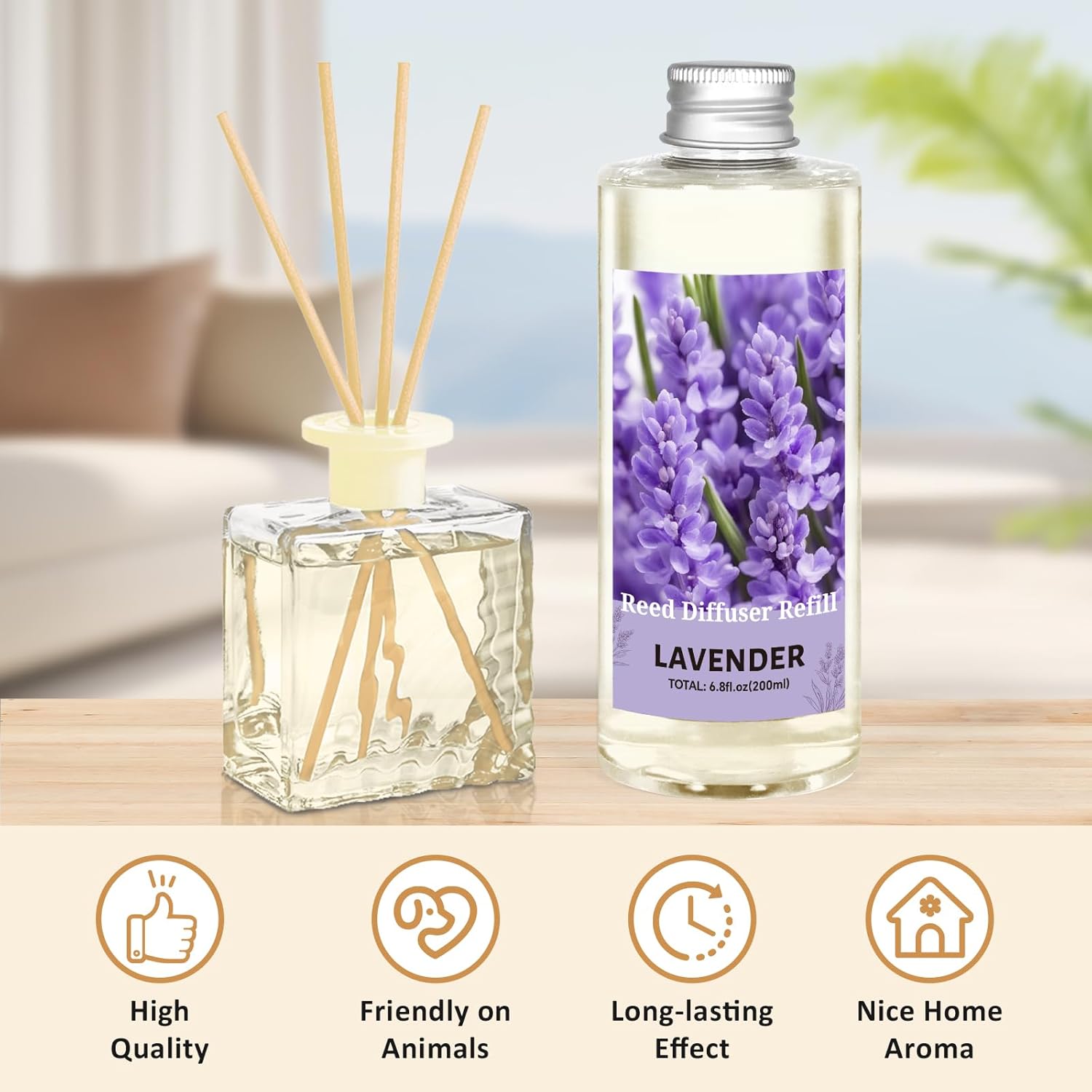 STRN Lavender Essential Oil Reed Diffuser Refill 200ml Long-Lasting Aromatherapy, Natural Fragrance Liquid with Eco-Friendly Bottle for Home, Bedroom, Spa