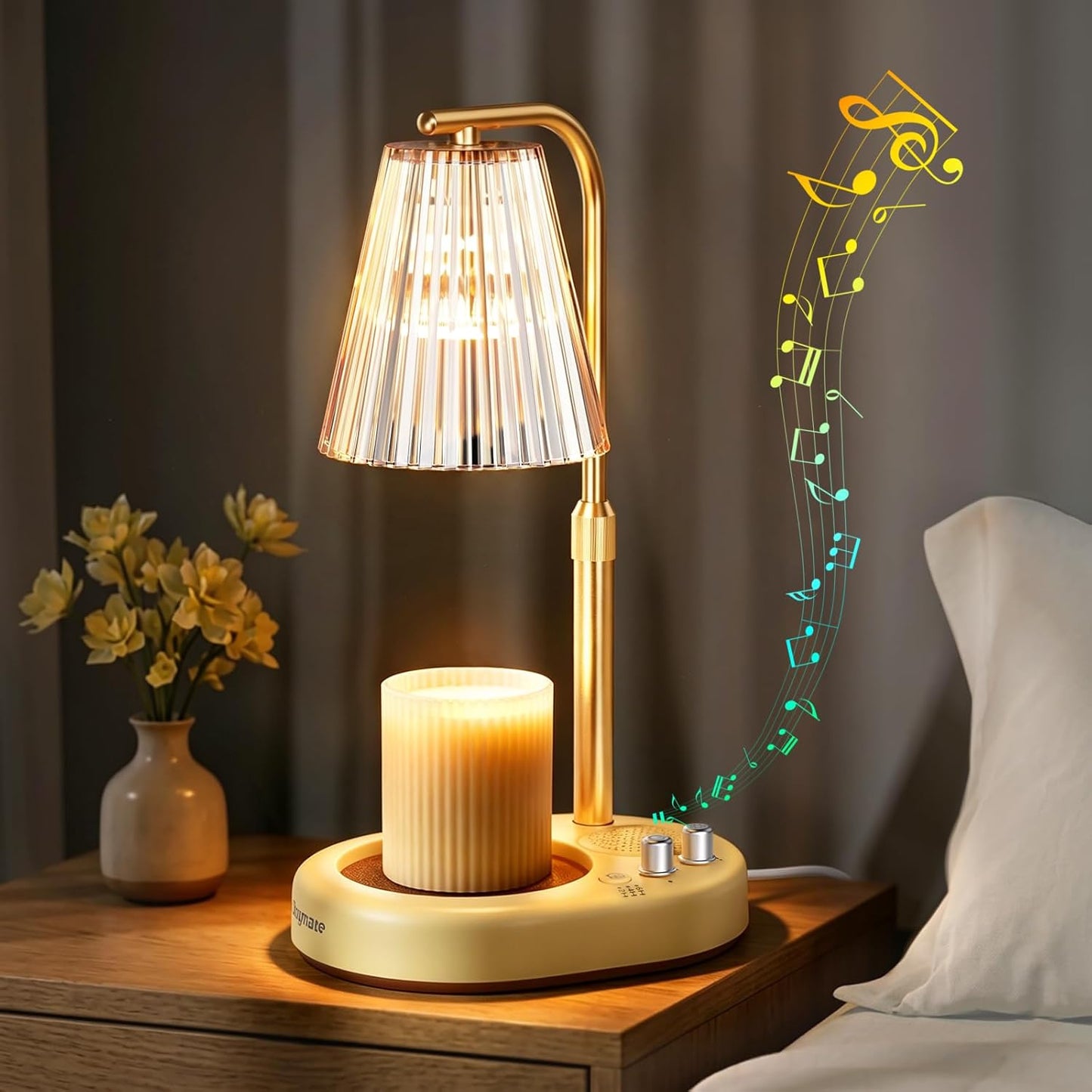 Gifts for Women, Candle Warmer Lamp with Bluetooth Speaker, Timer and Dimmer Candle Warmer Lamp with Height-Adjustable Pole Fits Different Wax Jars Perfect for Sleep, Relaxation & Home Decor