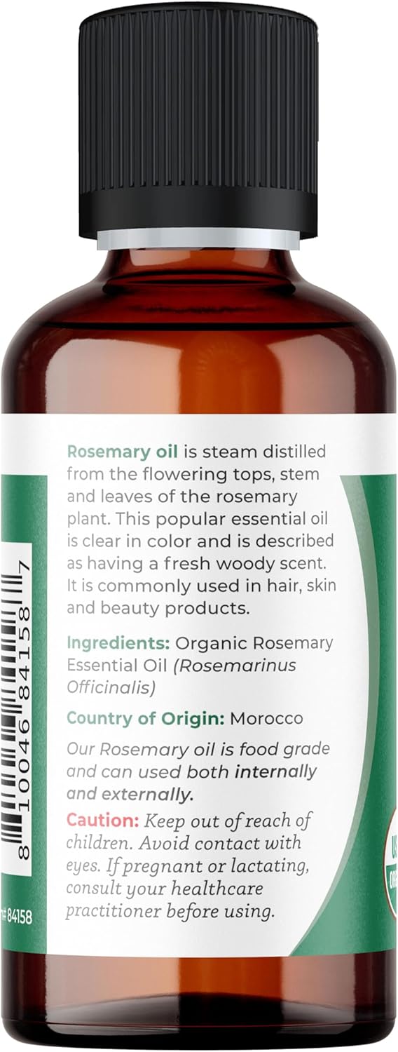 Viva Doria Rosemary Essential Oil, USDA Certified, Organic Rosemary Oil, 100% Pure, Natural Essential Oil, Undiluted, for Aromatherapy | Food Grade, 30 mL (1 Fluid Ounce)