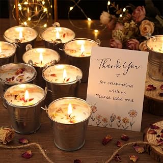 Treela 24 Sets Scented Candle Gift Mini 1.8 oz Lavender Soy Wax Iron Bucket Aromatherapy Candle with Dried Flower Thank You Card for Baby Shower Bridal Wedding Birthday Party Favor Guest