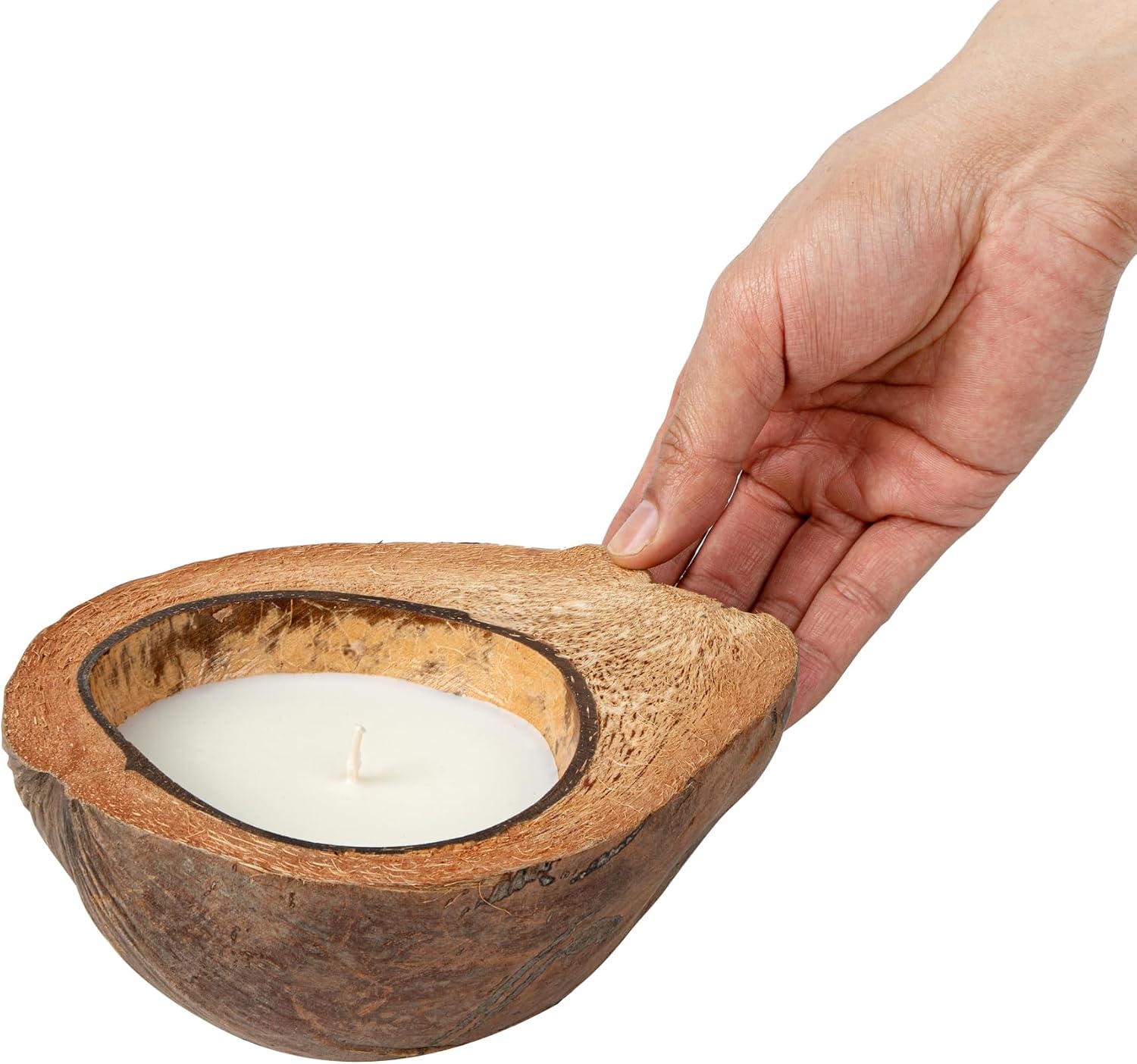 Restaurantware-Coco Casa 6.5 x 2.5 Inch Coconut Shell Candle, 1 Hand Poured Coconut Bowl Candle - Jasmine Fragrance, Double Wax Blend, Soy Wax Scented, Wooden Wick,