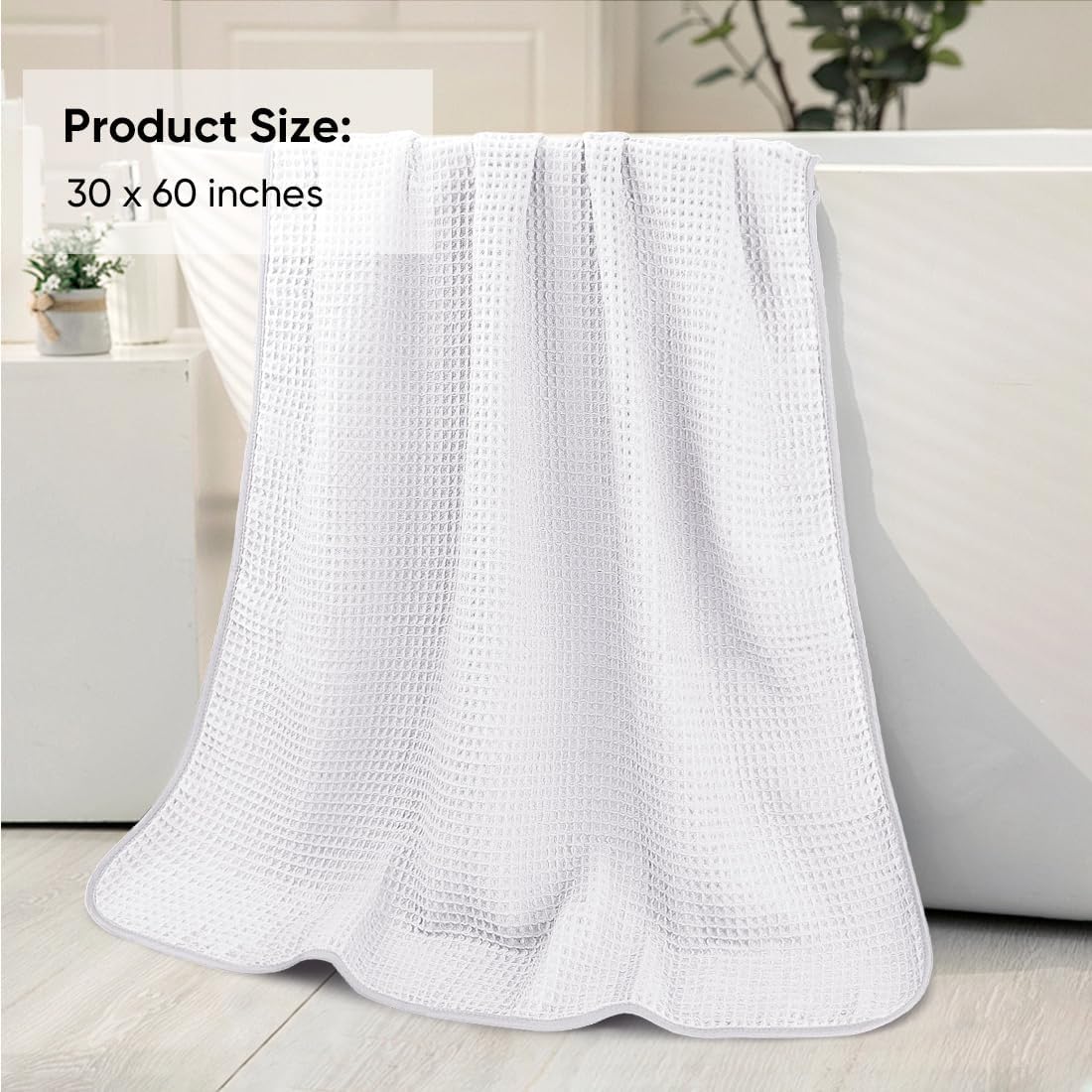 HOMEXCEL Waffle Bath Towels Set 4 Pack, Premium Microfiber Bathroom Towels, Ultra Soft, Lightweight, Highly Absorbent and Quick Dry Towel for Bathroom, Gym, Shower, Hotel, and Spa, 30 x 60 Inch, White