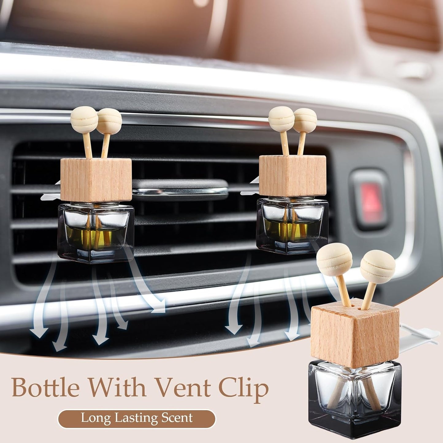 Zubebe 30 Pcs Car Diffuser Bottles Empty Bulk Vent Clip Car Air Freshener Diffuser for Essential Oil Perfume Glass Bottle with Wooden Caps Stick Fragrance Ornament (Gradient Black)
