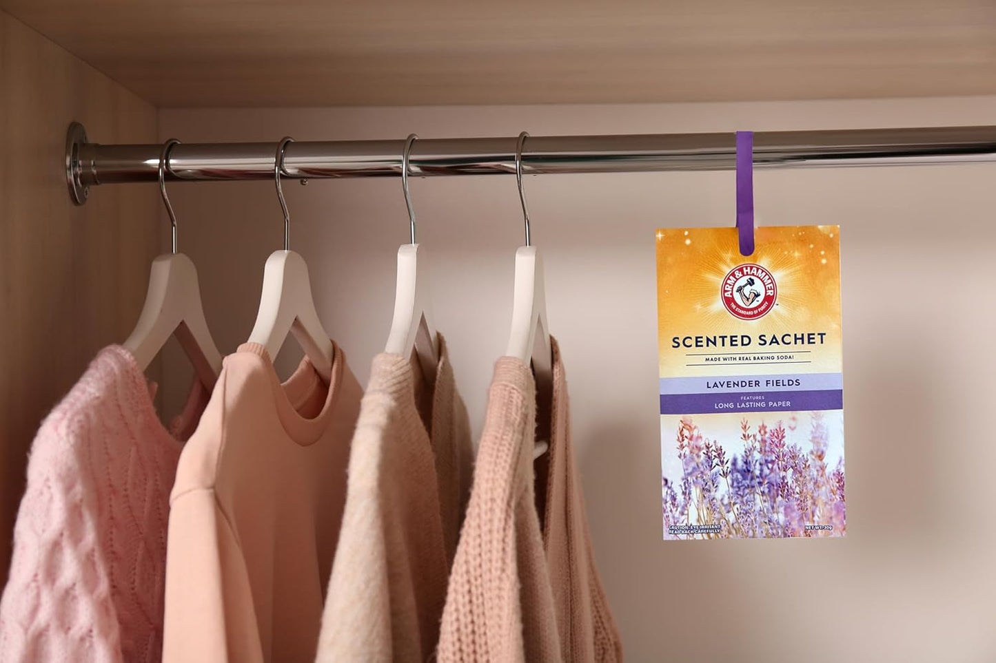 ARM & HAMMER 3 Pack Scented Sachets for Drawers & Closet with Hanging Ribbon, Real Baking Soda (Sweet Peonies)