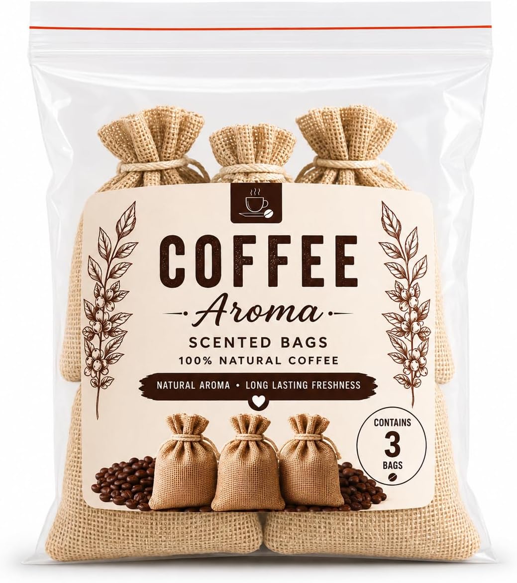 Coffee Scented Bags, Natural Coffee Aroma Air Freshener, Made with Real Beans, Long Lasting Fragrance, for Closets, Cars and Drawers, 3 Pack