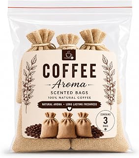 Coffee Scented Bags, Natural Coffee Aroma Air Freshener, Made with Real Beans, Long Lasting Fragrance, for Closets, Cars and Drawers, 3 Pack