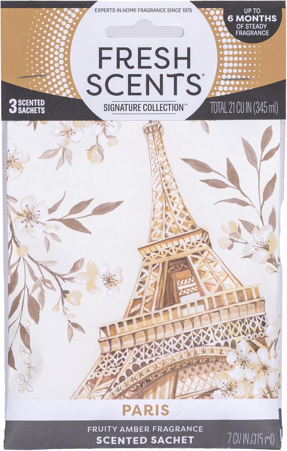 Fresh Scents | Scented Sachet Packet | Paris | Air Freshener Bags for Drawers, Closets, Cars | 3 Pack | Long Lasting Home Fragrance