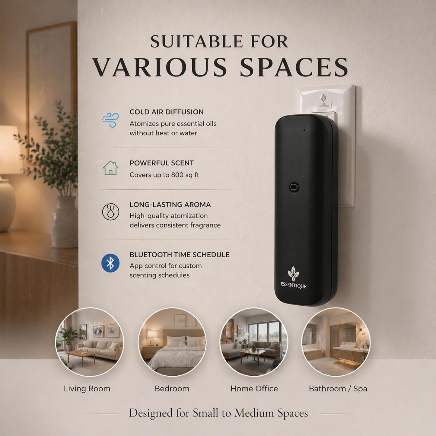 The Pulse Plug-in Waterless Diffuser – Cold Air Nebulizing Scent Machine for Home, Hotel, Office & Spa – w/Bluetooth for Essential Oil Blends (Black)
