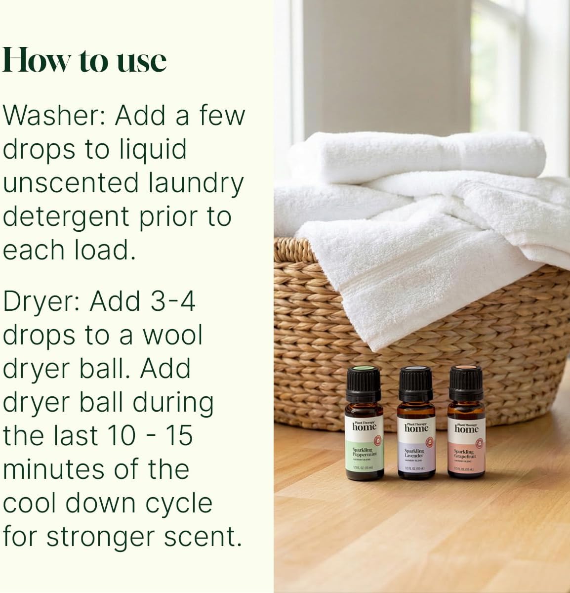 Plant Therapy Home Sparkling Laundry Essential Oil Blends Set of 3, Peppermint, Grapefruit & Lavender, Pure, Undiluted, Wash Fragrance and Scent Enhancer
