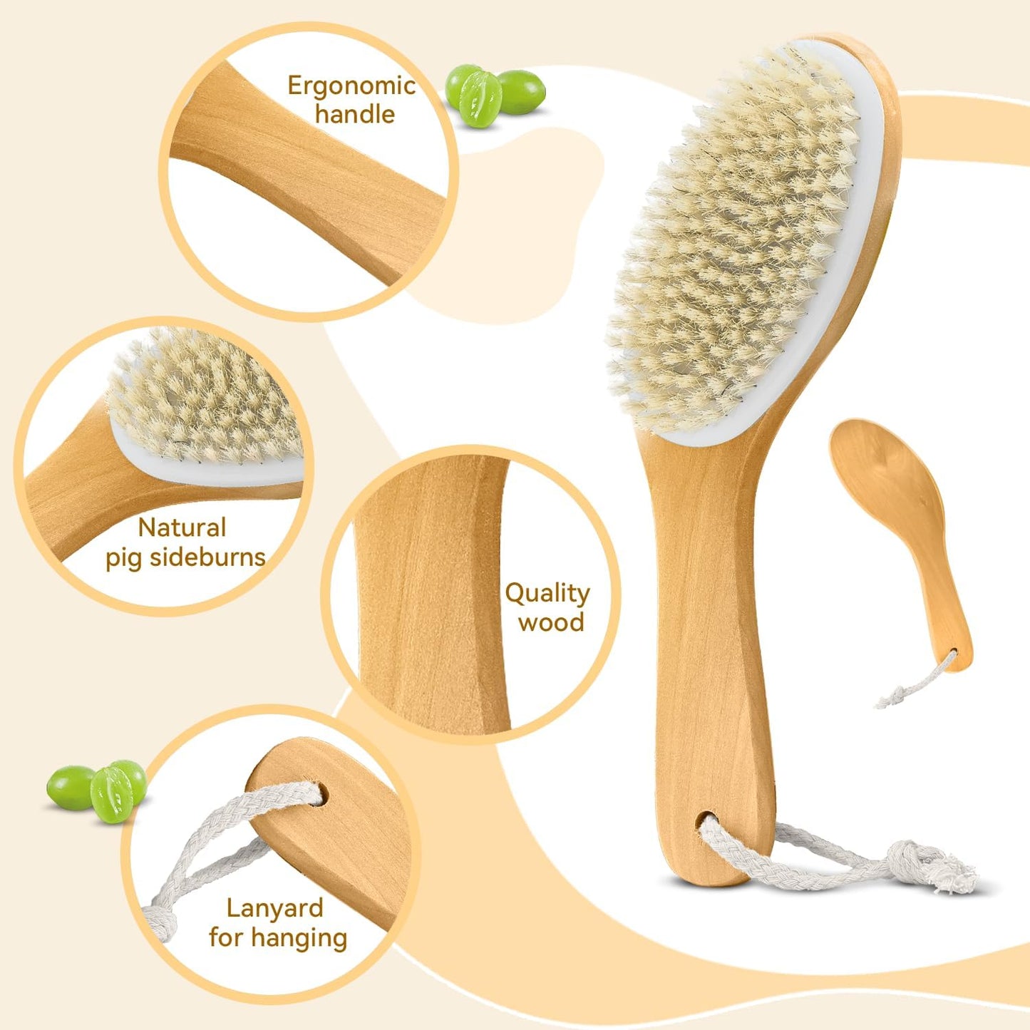 6 Pack Dry Brushing Body Brush, Soft Natural Bristle Exfoliating Dry Brush with Contoured Wooden Handle for Lymphatic Drainage Cleaning Body Skin Care