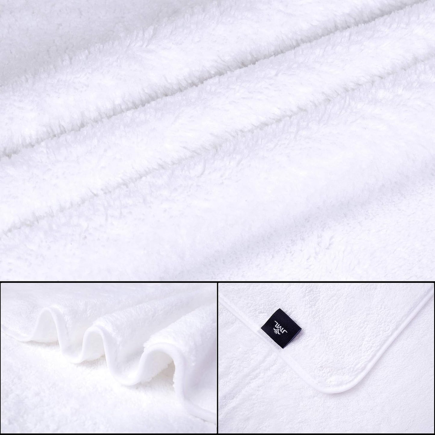 JML Large Bath Towels Set of 2, 30"x60", Oversized, Lightweight, Soft, Absorbent, Lint-Free Microfiber Fleece Bathroom Towel for Hotel Salon Sauna Spa Gym Workouts Shower Swimming Pool Yoga, White
