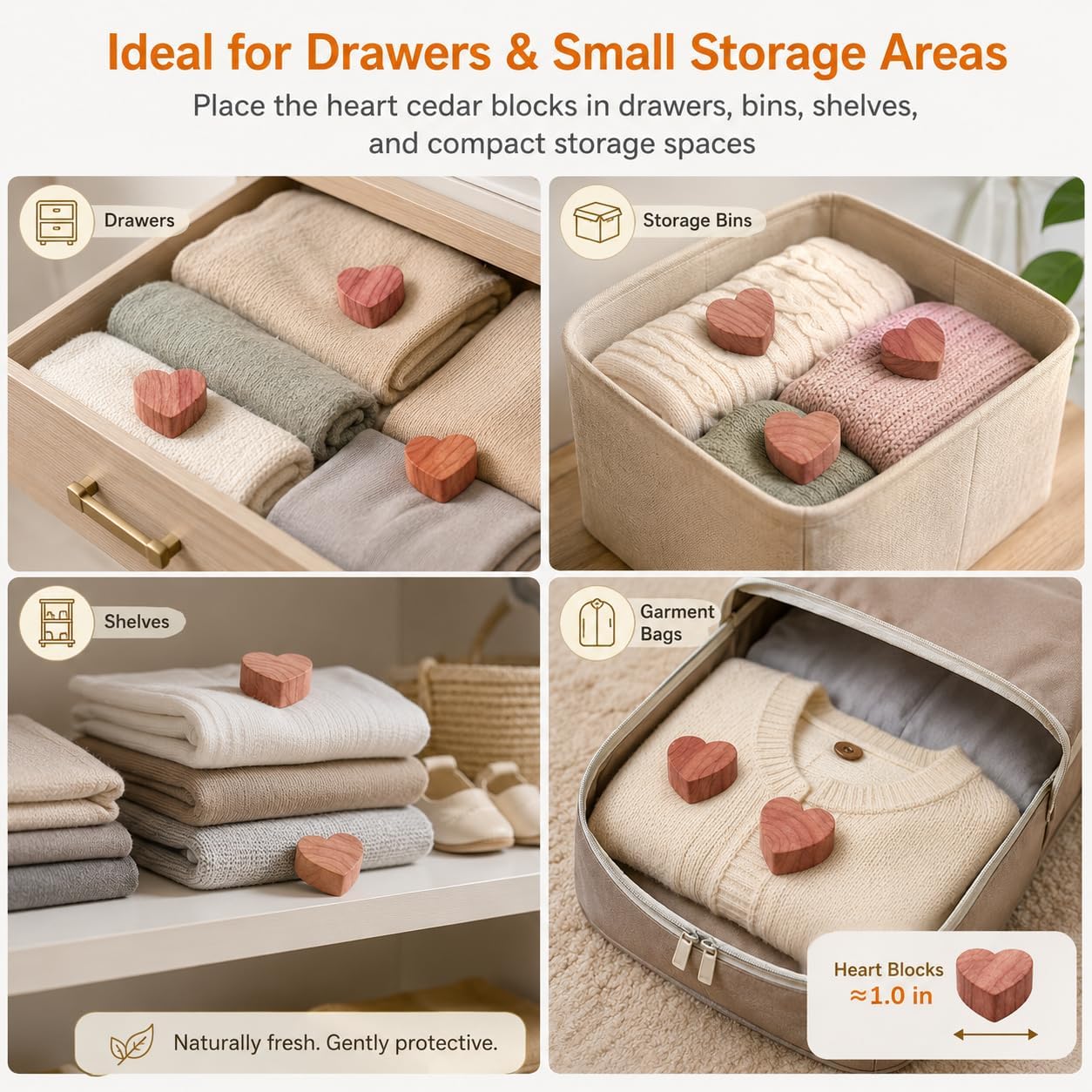 100 Pack Cedar Blocks for Clothes Storage, 100% Natural Aromatic Cedar Blocks for Closet, Wardrobe, Drawers and Shelves - 50 Rings and 50 Hearts Scented Wardrobe Freshener