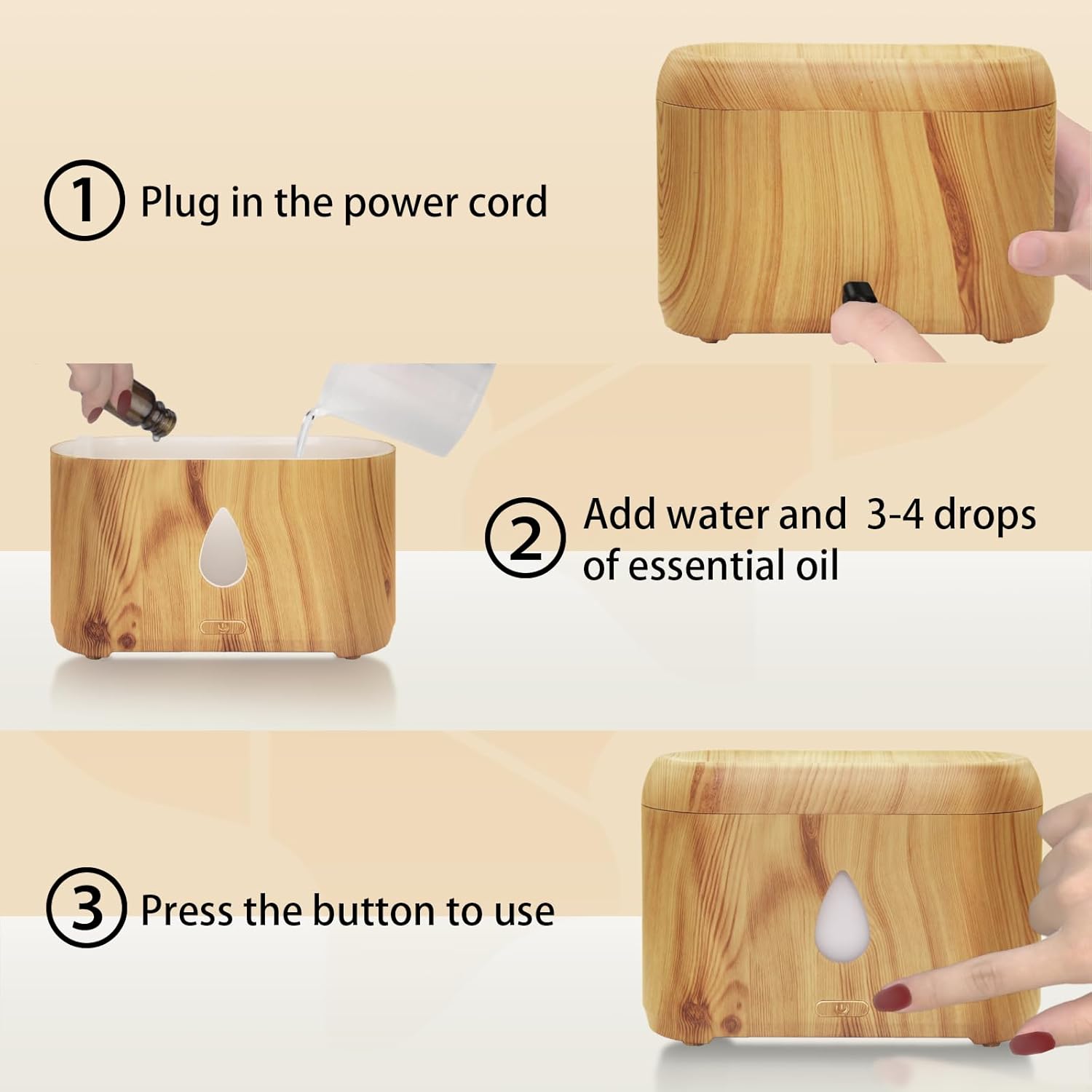 Flame Diffuser for Essential Oils, 200ml Ultrasonic Aroma Diffusers with Cool Mist, Aromatherapy Diffuser with Auto-Off Protection, Small Humidifier for Home,Office,Bedroom,Gift (Wooden Grain)