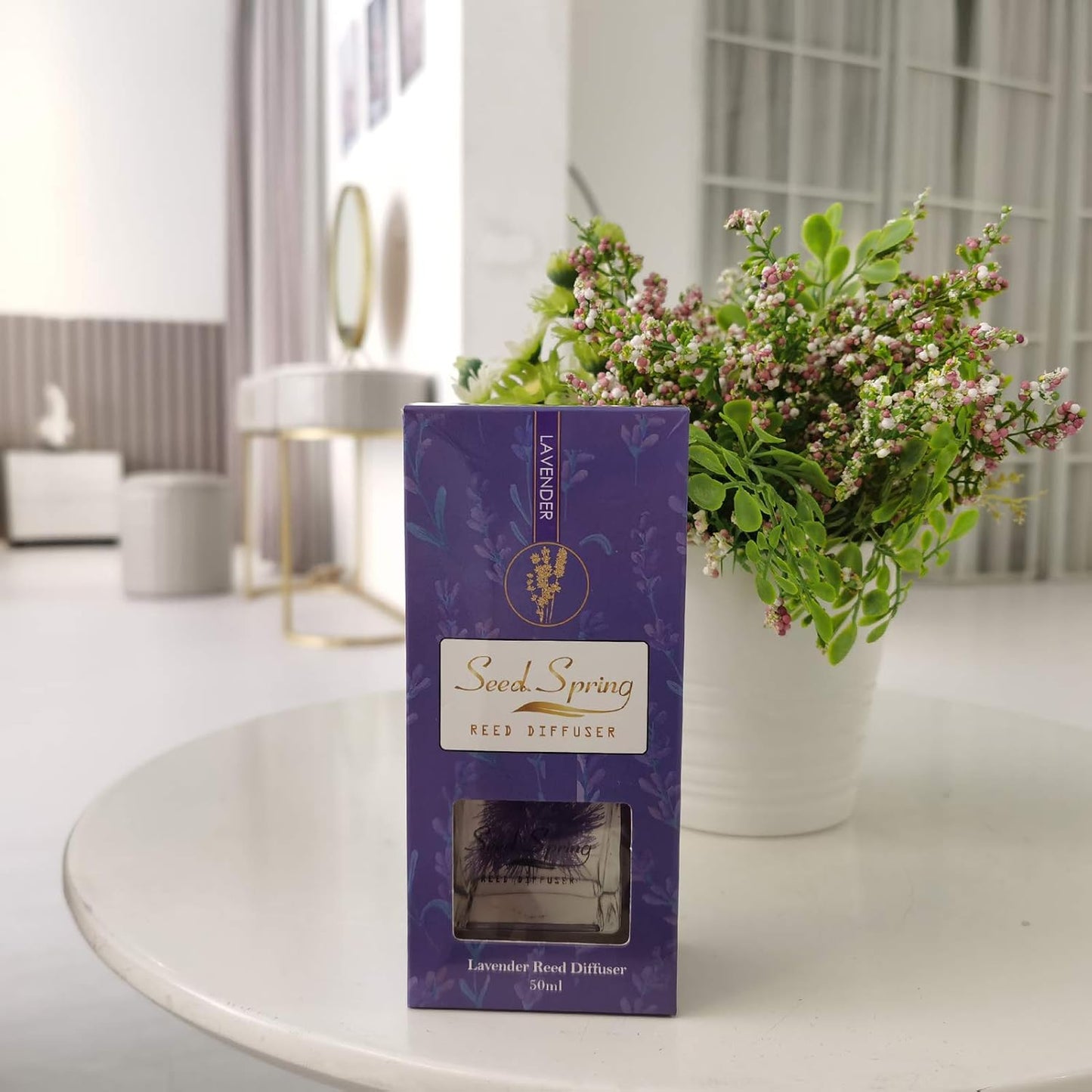 Reed Diffuser Set with Sticks Lavender Aromatherapy Oil Scent Diffuser for Home Office Bathroom Decoration Perfume and Gifts 50ml/1.7 oz