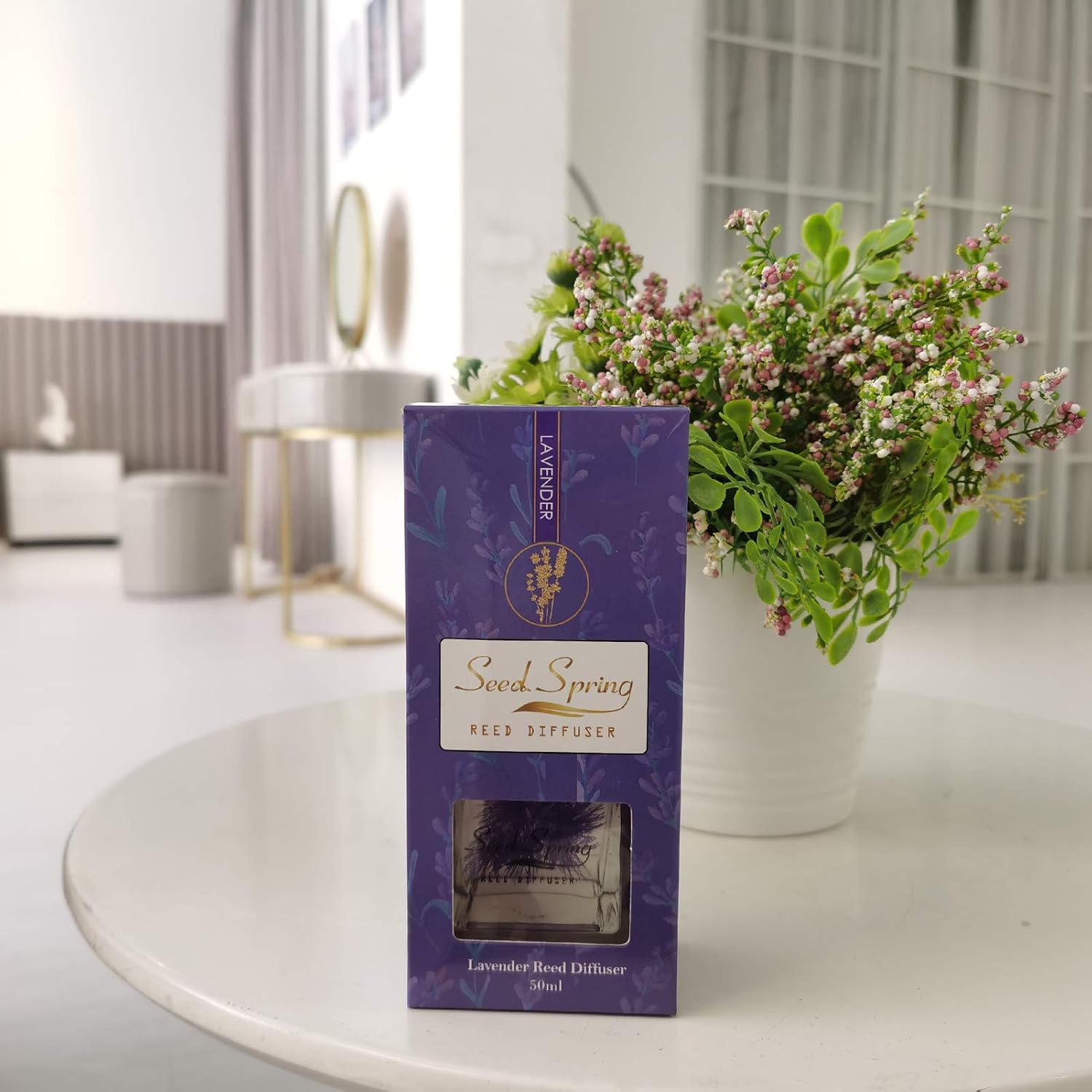 Reed Diffuser Set with Sticks Lavender Aromatherapy Oil Scent Diffuser for Home Office Bathroom Decoration Perfume and Gifts 50ml/1.7 oz