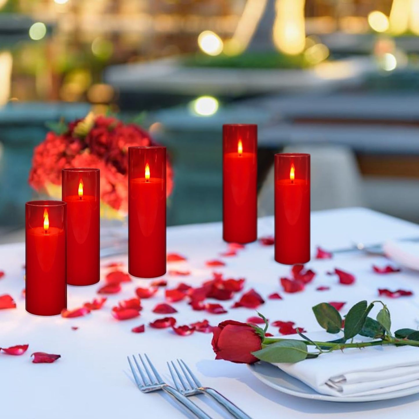 24-Pack Red Acrylic Flameless LED Candles with Remote Control - Realistic Flickering Battery - Operated Candles for Valentine's Day,Home Decor, Weddings, and Parties.