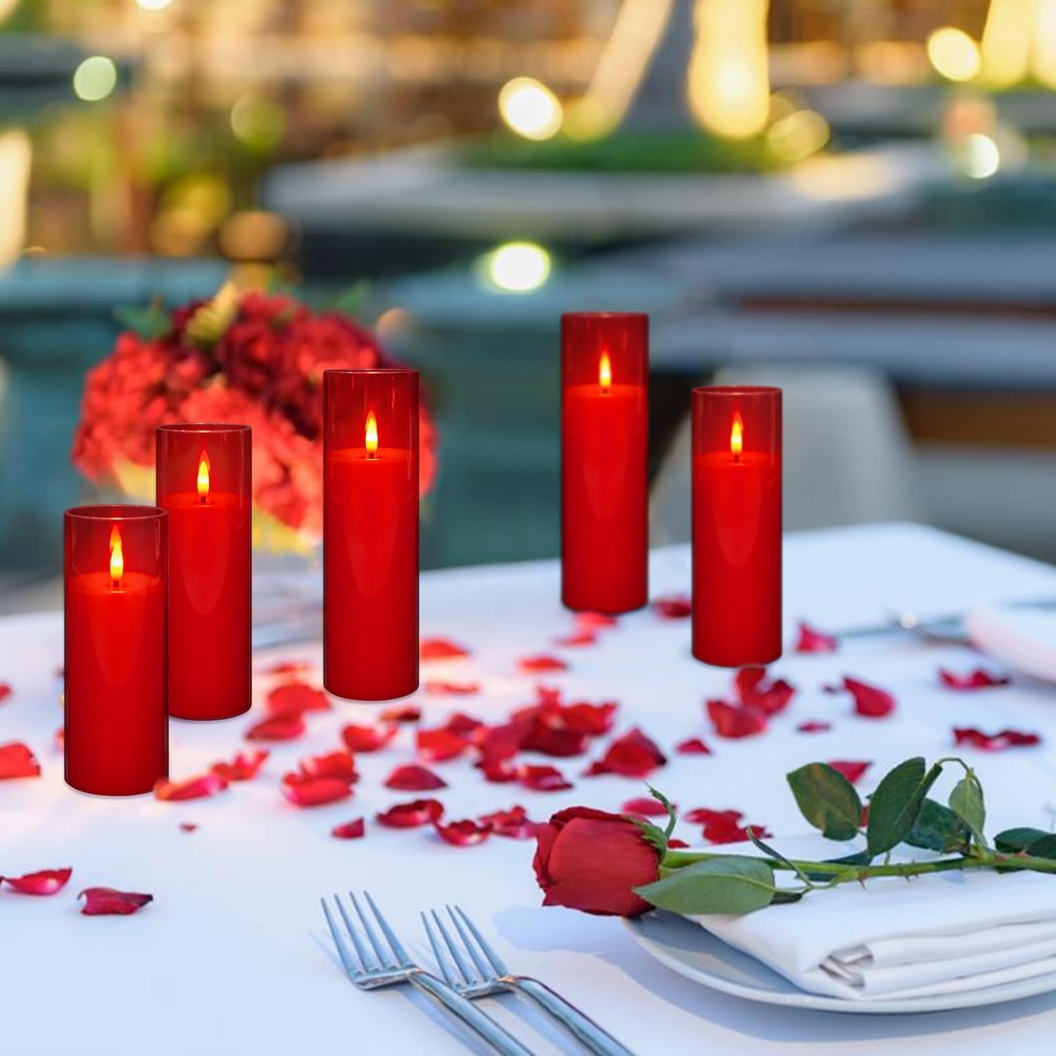 24-Pack Red Acrylic Flameless LED Candles with Remote Control - Realistic Flickering Battery - Operated Candles for Valentine's Day,Home Decor, Weddings, and Parties.