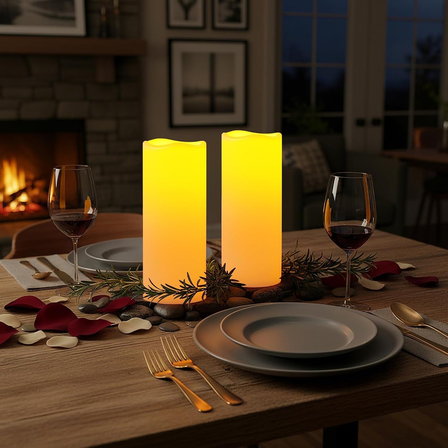 Amagic 2 Pack 10" x 4" Outdoor Plastic Electric flameless Candles with Remote Control and Timer, Battery Operated Flickering LED Pillar Fake Candle for Home, Wedding Decor, Ivory