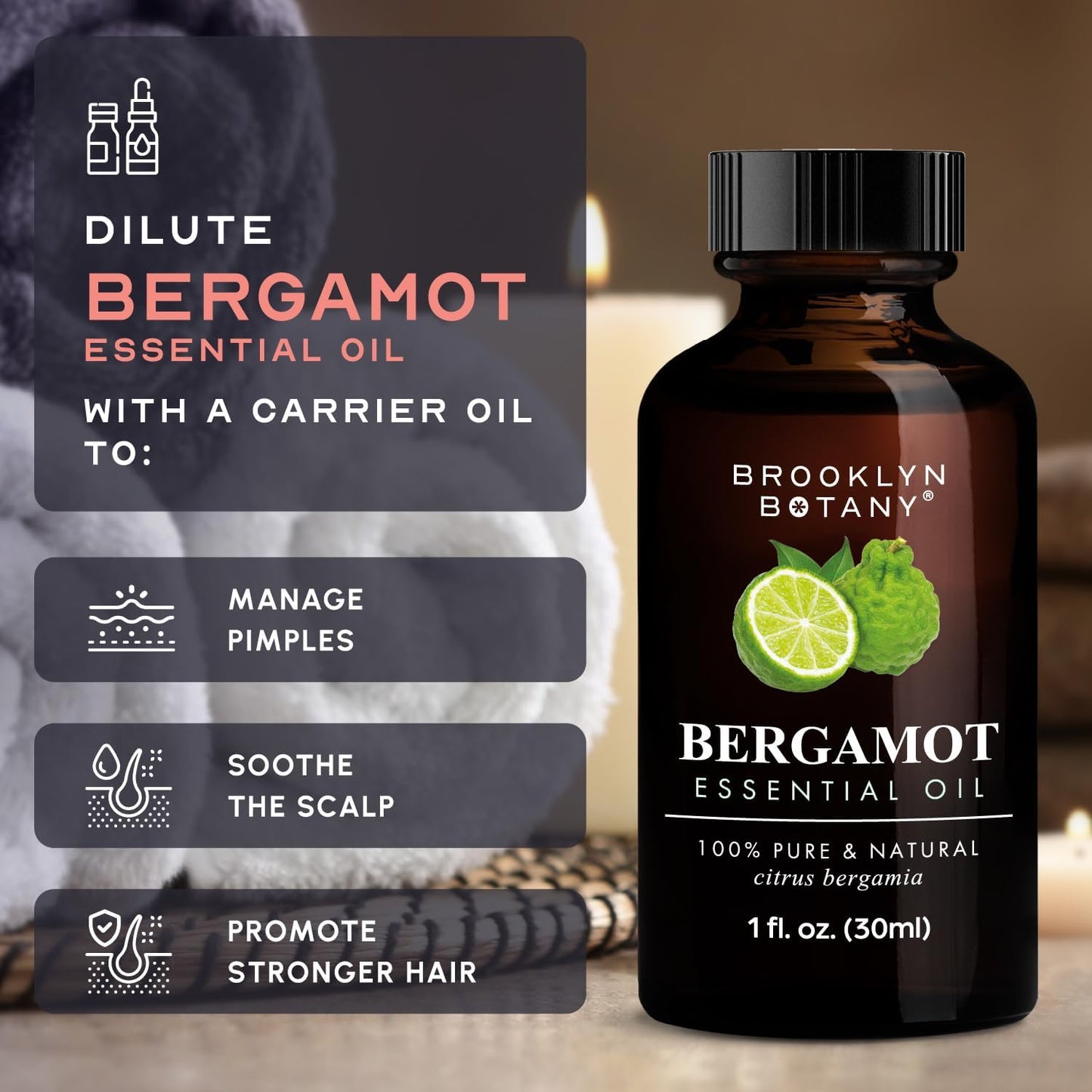 Brooklyn Botany Bergamot Essential Oil - 100% Pure and Natural - Premium Grade Oil with Dropper - for Aromatherapy and Diffuser - 1 Fl Oz