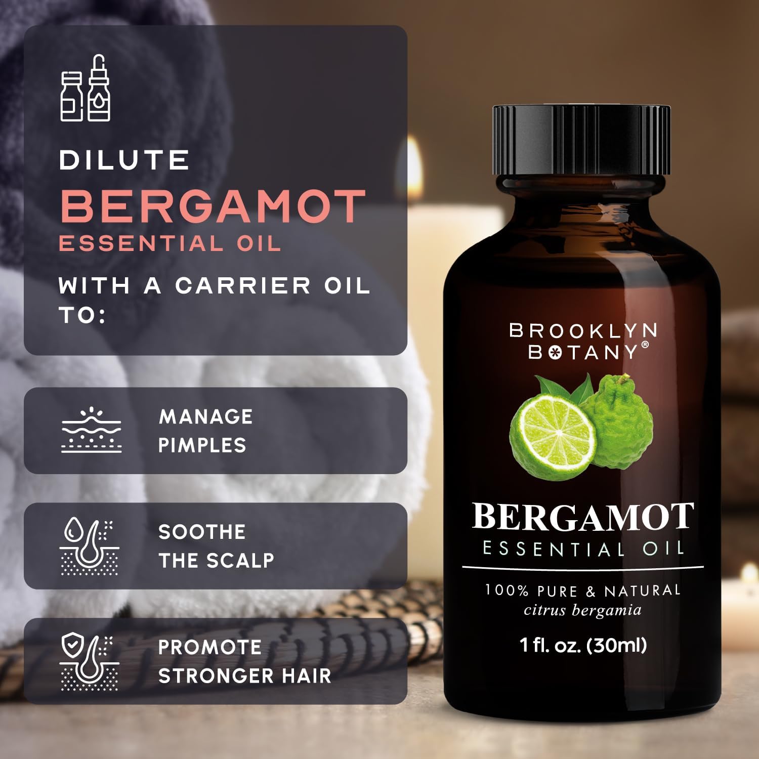 Brooklyn Botany Bergamot Essential Oil - 100% Pure and Natural - Premium Grade Oil with Dropper - for Aromatherapy and Diffuser - 1 Fl Oz