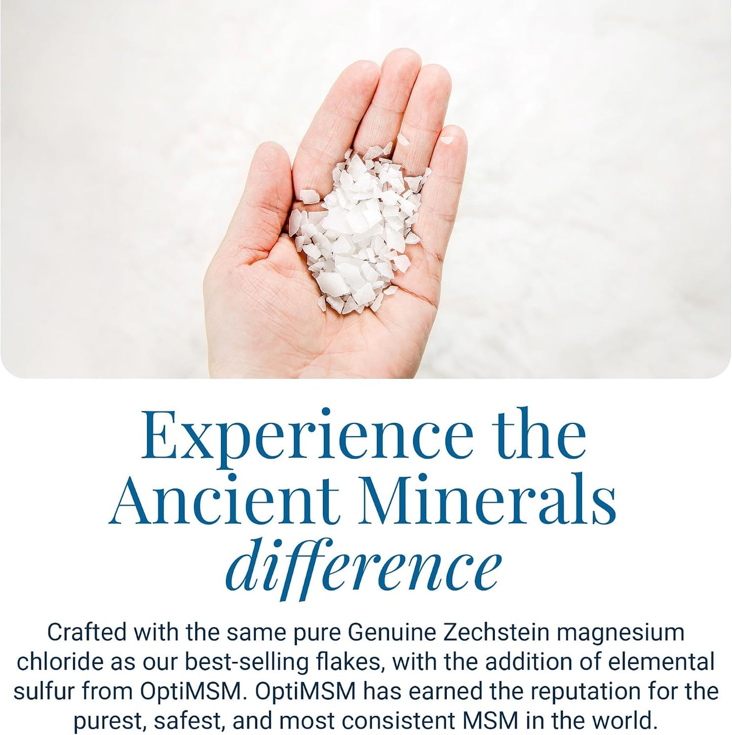 Ancient Minerals Magnesium Bath Flakes Ultra with OptiMSM – Pure Zechstein Magnesium Chloride and Organic Sulfur Bath Salts, Soothing Mineral Soak for Skin & Body, 1.65 lb