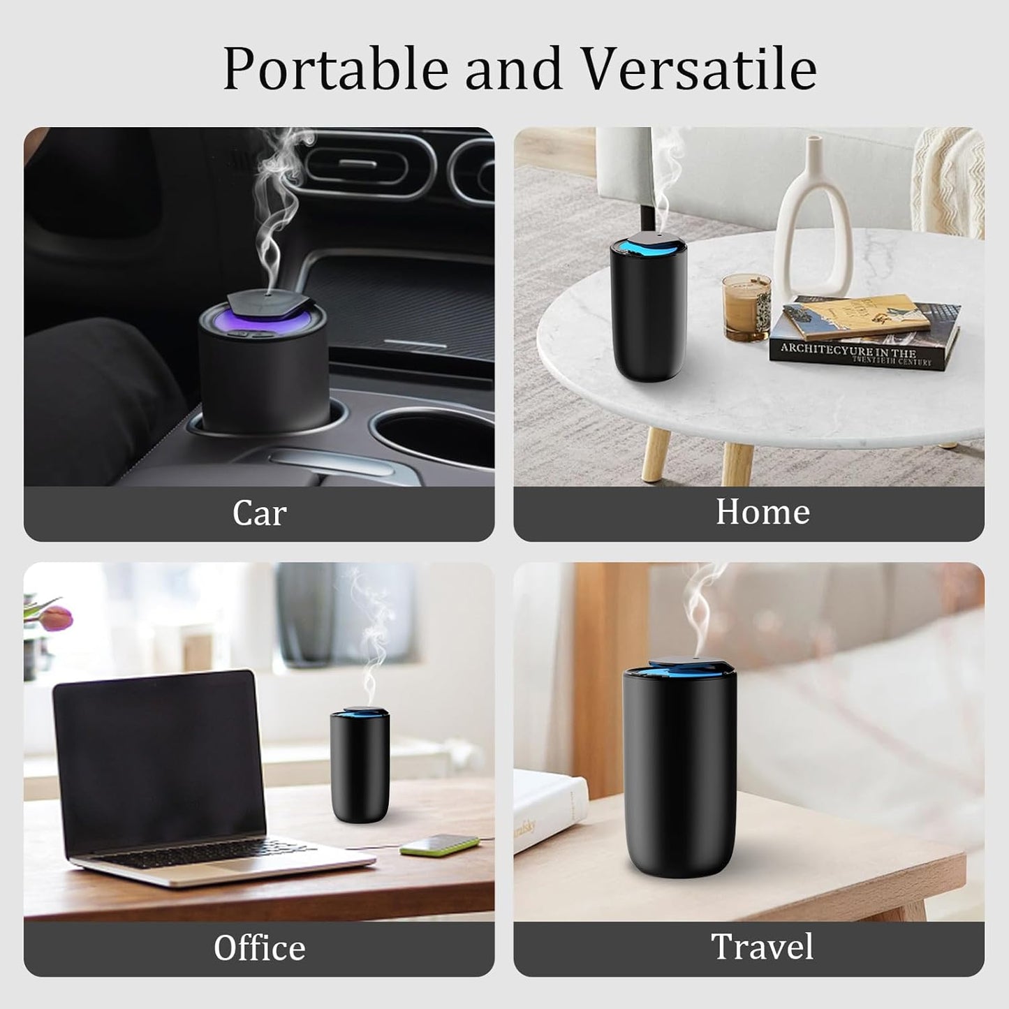 Waterless Car Essential Oil Diffuser, Premium Aluminum Alloy Cold-Air Atomizing Scent Machine Aromatherapy for Home/Office, Rechargeable, Smart Vibration Sensor, 3 Ambient Lights, Mess-Free - Titanium