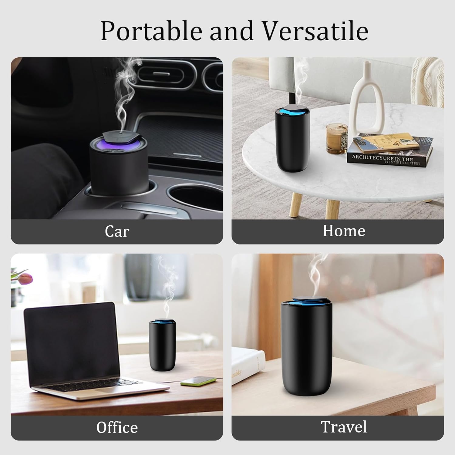 Waterless Car Essential Oil Diffuser, Premium Aluminum Alloy Cold-Air Atomizing Scent Machine Aromatherapy for Home/Office, Rechargeable, Smart Vibration Sensor, 3 Ambient Lights, Mess-Free - Titanium