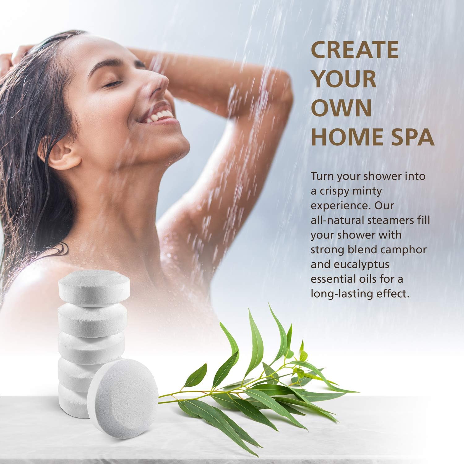 6 Organic Shower Steamers Vapor Tablets Extra Strong with Menthol Crystals, Camphor and Eucalyptus Essential Oils - Congestion and Sinus Relief for Your Own Home Spa Therapy - 2 oz/Each