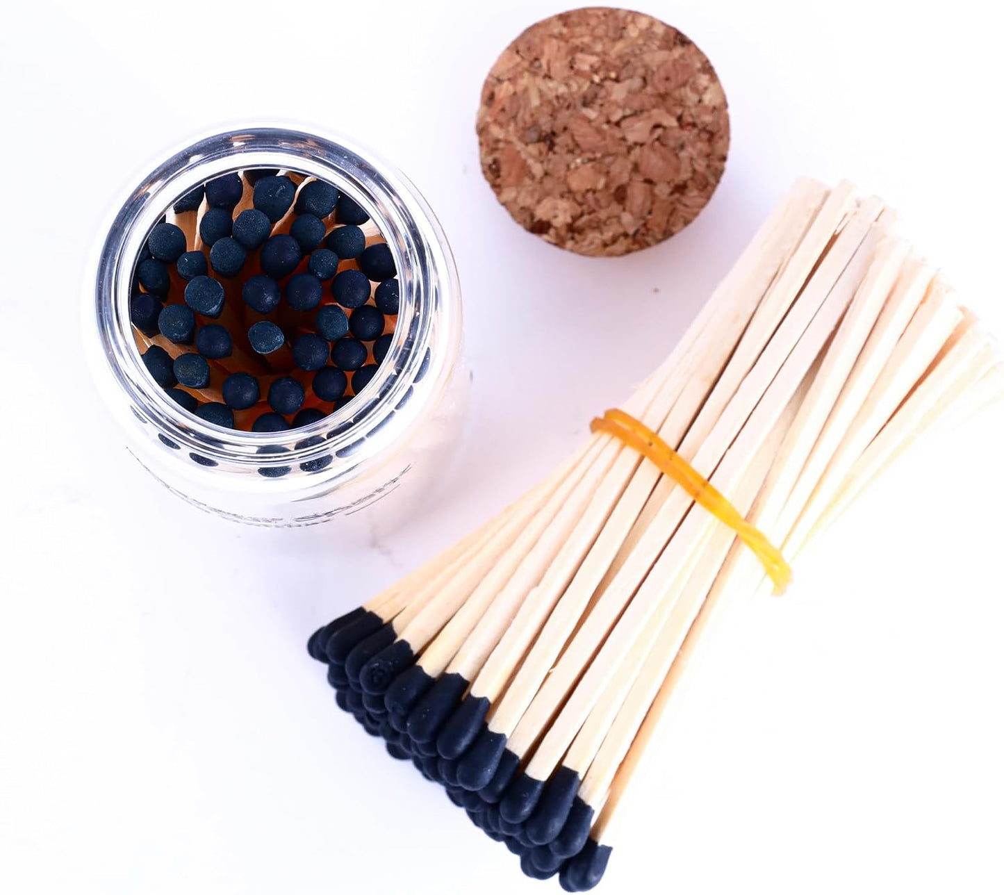 4"" Black Match Holder with 3 Strikers, Candle Matches in a Jar, Match Jar with Striker for Candles, Fireplace Matches Bottle, Match Cloche with Strikers，Black Matches for Candles