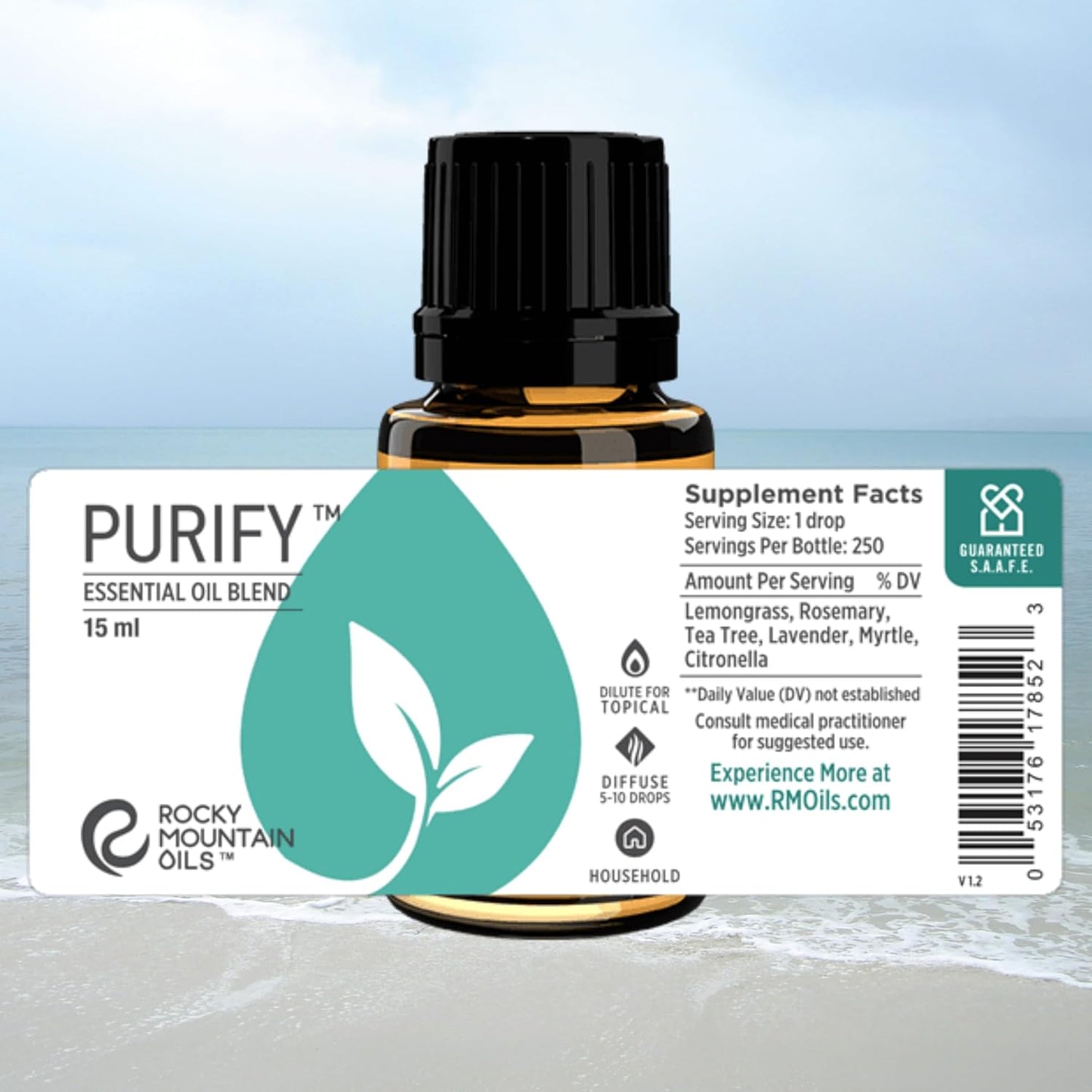 Rocky Mountain Oils Purify Essential Oil Blend 15ml - Organic, 100% Pure Blend with Lemongrass, Rosemary, Lavender, Myrtle, Citronella, and Tea Tree for Diffuser, Aromatherapy, Hotel, Spa