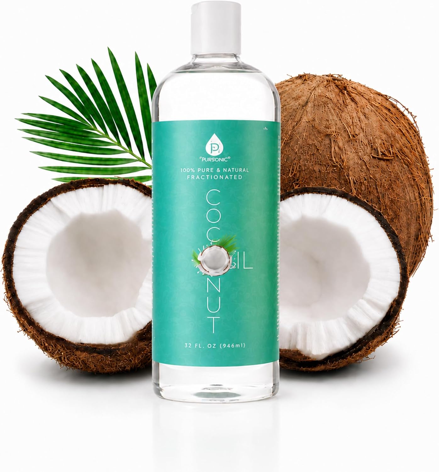 PURSONIC Fractionated Coconut Oil - Lightweight Unscented Carrier Oil for Skin, Hair, Body Massage & Makeup Removal - Non Greasy Moisturizing Liquid for Aromatherapy and Daily Care - 32 Oz