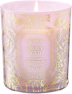 M&SENSE Wild Peony Soy Scented Candle, 10.3oz Golden Stamped | 55H Burn Time, Clean Non-Toxic, Summer Floral Romantic, Housewarming Gift