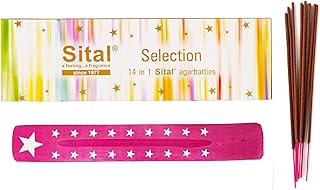 Premium Incense Sticks for Cleansing House, Relaxation, Stress Relief, Meditation & Positivity with 1 Assorted Wooden Incense Stick Holder - 14 Fragrances, 100g, 3 Sticks Per Fragrance, Hashcart®