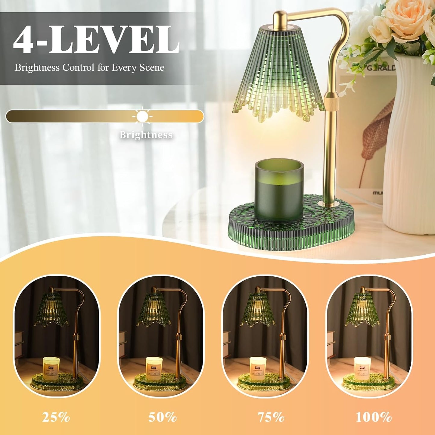 Candle Warmer Lamp with Timer & Dimmable 4-Level Brightness - Adjustable Height,for New Home Bedroom, Gifts for Women (Green)