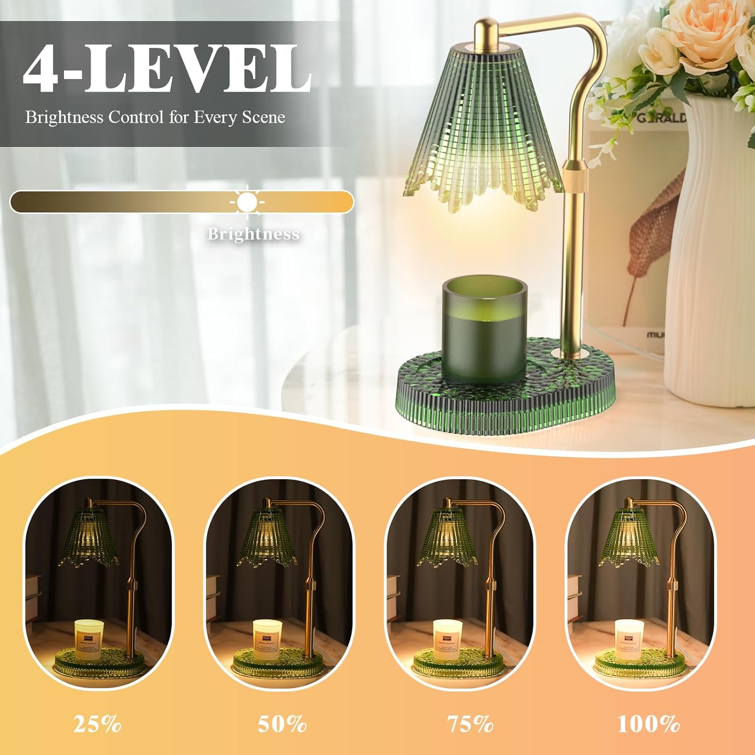 Candle Warmer Lamp with Timer & Dimmable 4-Level Brightness - Adjustable Height,for New Home Bedroom, Gifts for Women (Green)