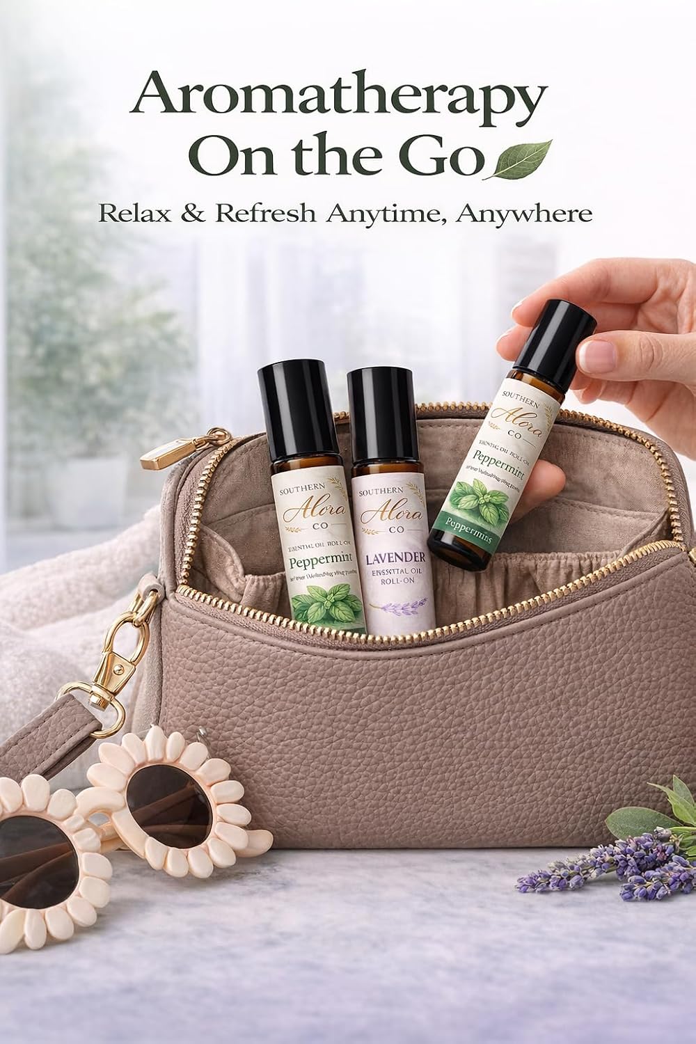 Southern Alora Essential Oils Roll On Set – Peppermint, Lavender & Eucalyptus Aromatherapy for Relaxation and Stress Support – Travel Size Essential Oil Roller, Self Care Gifts for Women
