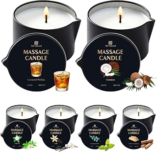 6 Pack Massage Oil Candles 2.35 oz Low Temp Soy Massage Candles 6 Scent Spa Therapy Body Oil Home Valentine's Day Gift for Relaxation, Couples, or Self-Care