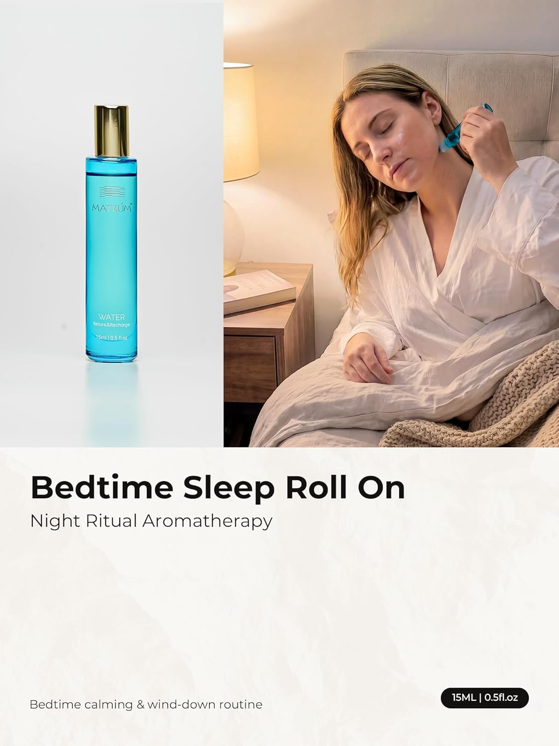 Bedtime Essential Oil Roll-On, Sleep Aromatherapy Roller for Restful Night Rituals, Botanical Blend with Lavender, Jasmine & Sandalwood, Luxurious Floral Sleep Ritual, 15ml