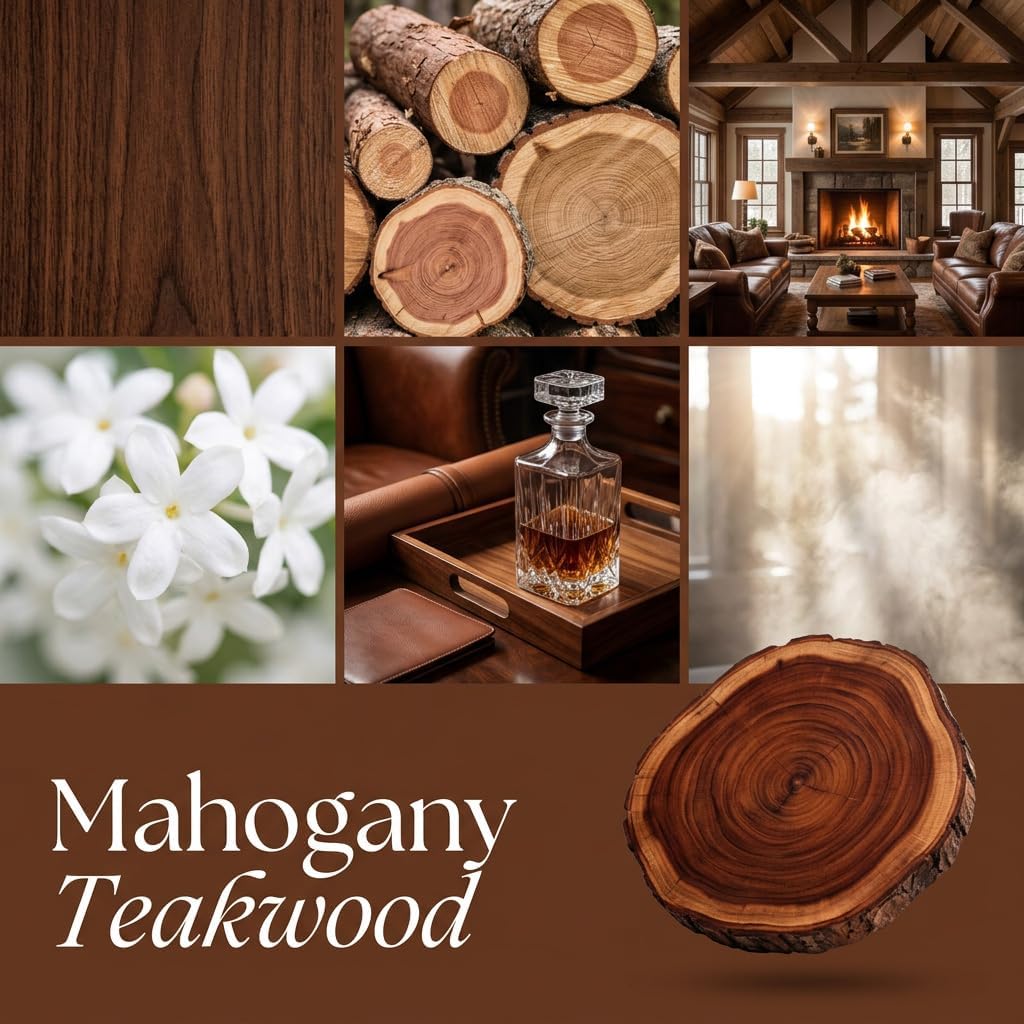 Mahogany Teakwood Strongly Scented Hand Poured Vegan Wax Melts, 36 Scented Wax Cubes, 19.2 Ounces in 6 x 6-Packs