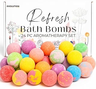EvolutionUSA Refresh Bath Bombs for Women & Kids – 24 Bath Bombs Mini Sized, Organic Bathbomb Set, Women & Kids Bath Fizz, Luxury Gift for Mother’s Day, Easter, Valentines, Birthday or Self Care