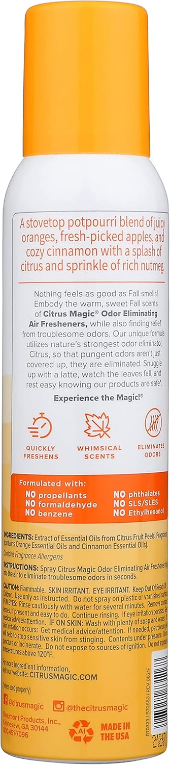 Citrus Magic Limited Edition Natural Odor Eliminating Air Freshener Spray, Orange Spice Cider, 3-Ounce, Pack of 3
