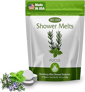 Shower Steamers 10-pk with Essential Oil Aromatherapy to Focus, Long Lasting Rosemary Mint Scent, No Stain or Artificial Dye, for Relaxation, Stress Relief & Self Care