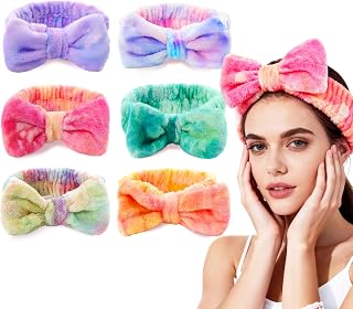 6 Pcs Spa Headbands for Washing Face | Skincare Headband with Removable Bow, Furry Face wash Headbands, Makeup Headbands for Women, Teen, Girls