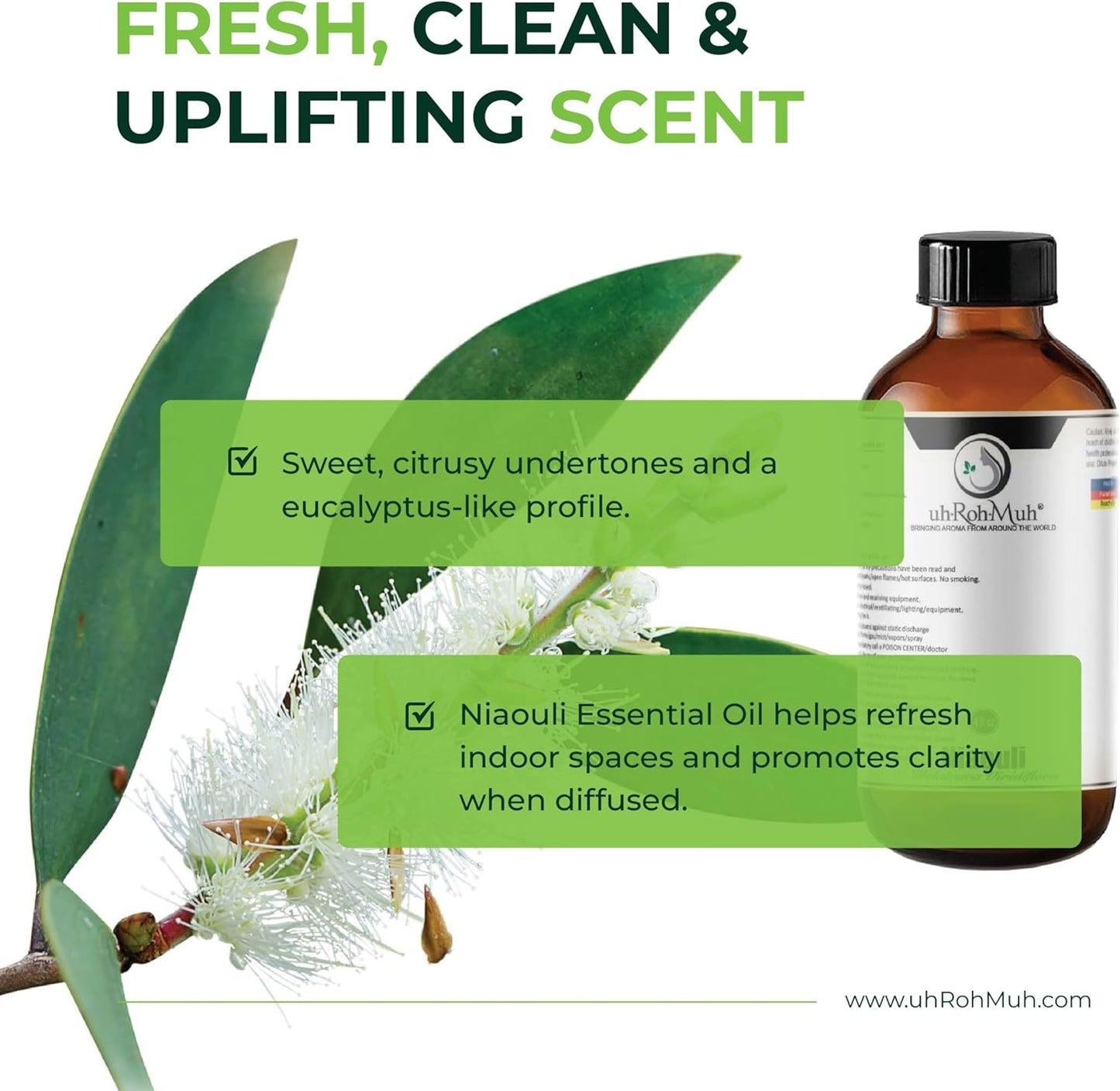 Niaouli Essential Oil – 100% Pure & Natural, Steam Distilled from Melaleuca viridiflora Leaves | Fresh Camphoraceous Aroma for Respiratory Support, Skincare & Diffusion | from Madagascar | 4 Fl Oz