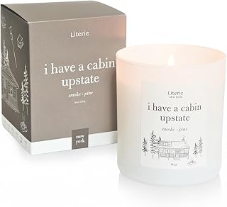 Literie NYC Inspired Scented Candle: I Have a Cabin in Upstate - Smoke & Pine Scent, 9oz, 50 Hour Burn, Vegan Soy & Coconut Blend Candle for Home Decor, Gift for Women & Men