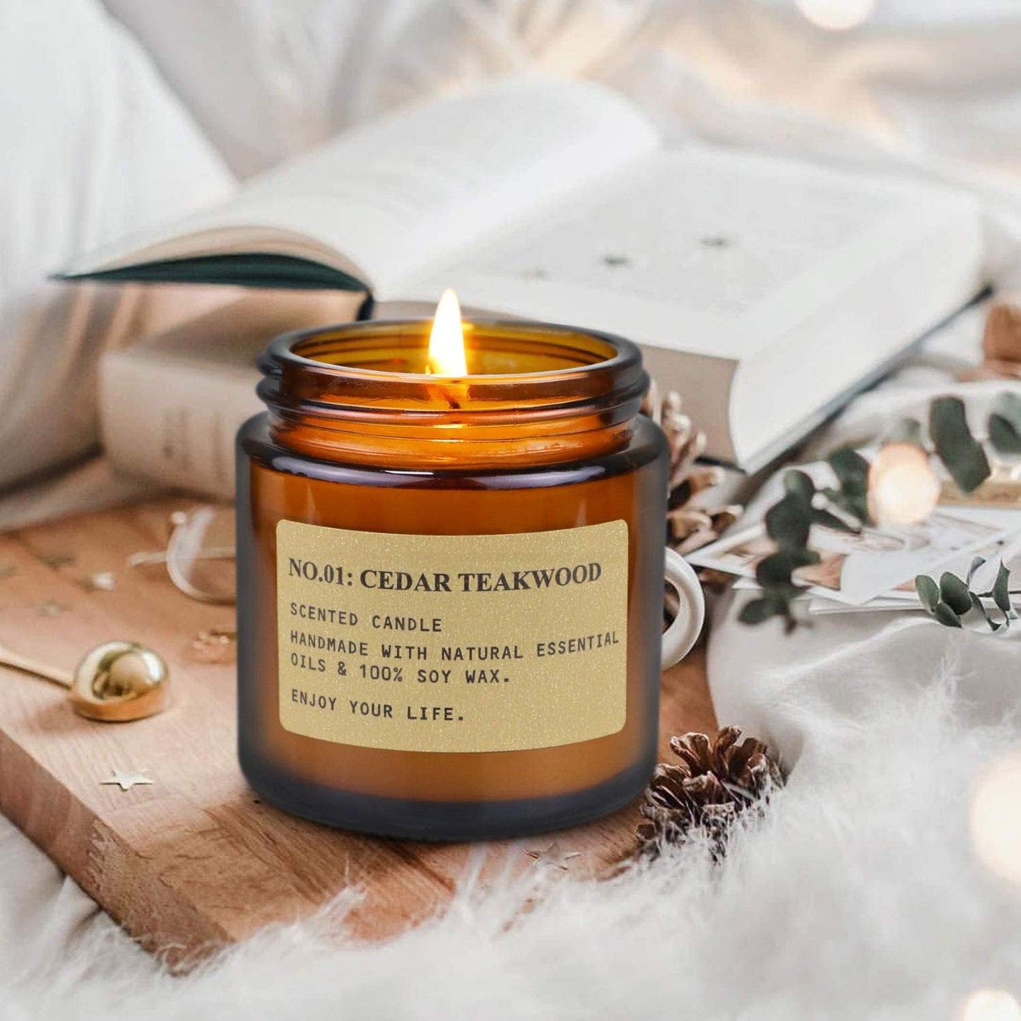 YFYTRE 4 Pack Scented Candle Set Soy Wax Candles, Aromatherapy Candles for Home Decoration, Jar Candles Gift for Women Mother with Amber Glass Jars and Kraft Wrapping